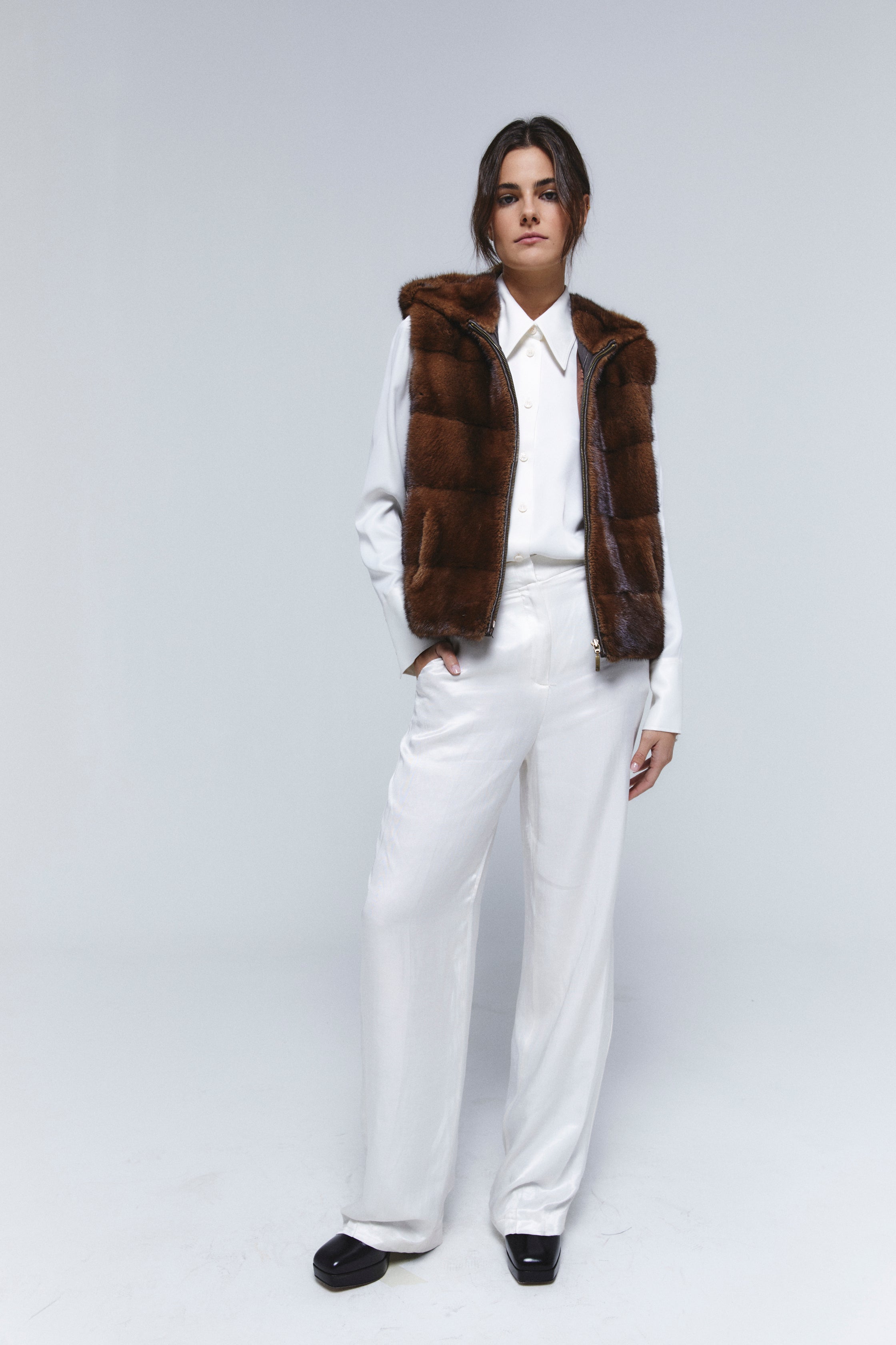 Chaleco Gris Chaleco Mujer Capucha Pelo Pelo Natural Chaleco Pelo